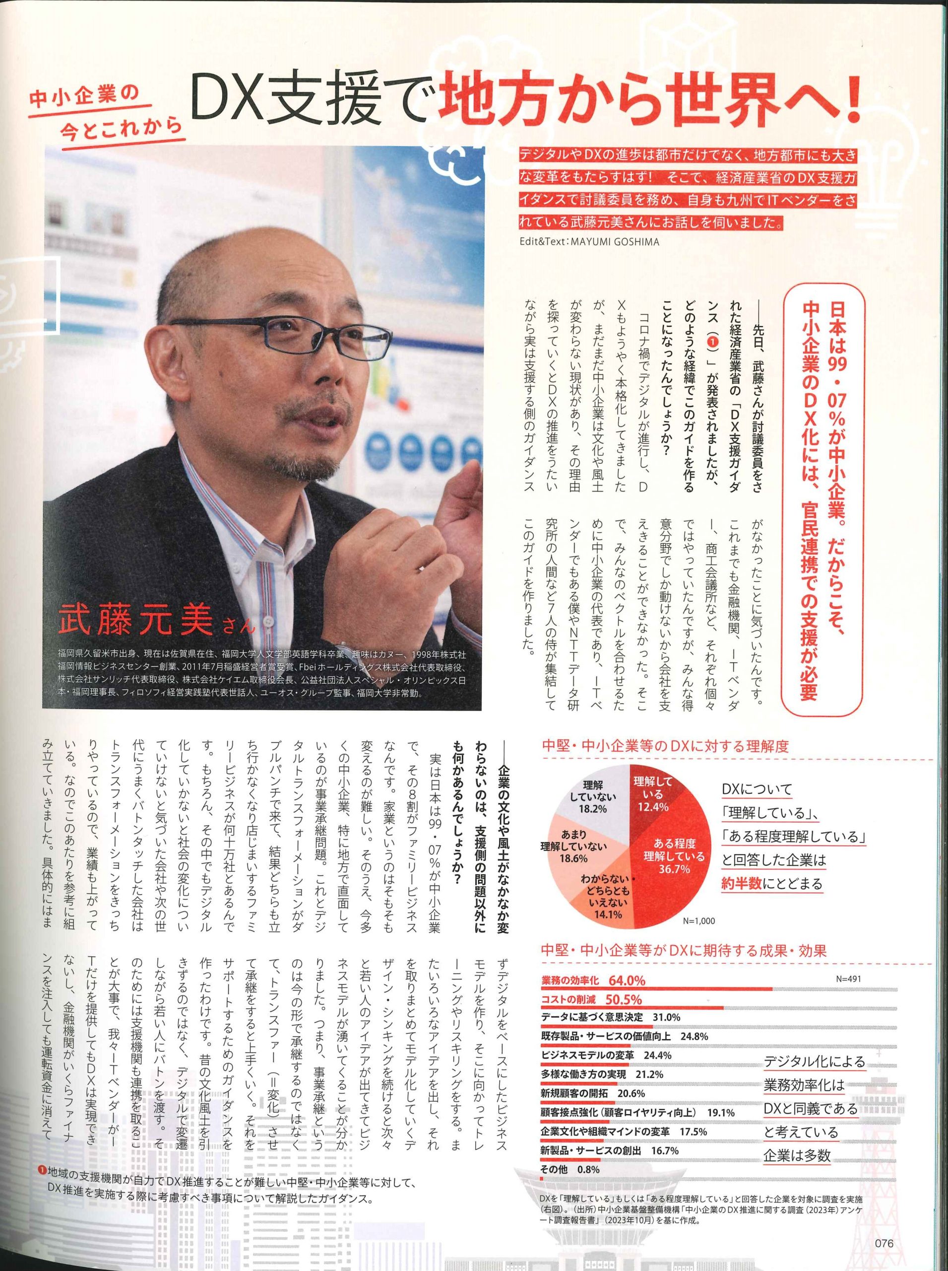 リスキリング専門雑誌「RESKILLING」創刊号に掲載の弊社代表の武藤のインタビューページ(1/2)
中小企業の今とこれからについて